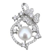 Cultured Pearl Sterling Silver Pendants, 925 Sterling Silver, with Freshwater Pearl, micro pave cubic zirconia Approx 