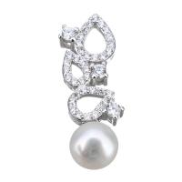 Cultured Pearl Sterling Silver Pendants, 925 Sterling Silver, with Freshwater Pearl, micro pave cubic zirconia Approx 