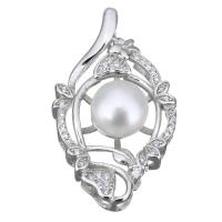 Cultured Pearl Sterling Silver Pendants, 925 Sterling Silver, with Freshwater Pearl, micro pave cubic zirconia Approx 