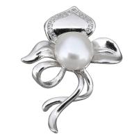 Cultured Pearl Sterling Silver Pendants, 925 Sterling Silver, with Freshwater Pearl, Flower, micro pave cubic zirconia Approx 