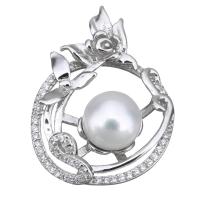 Cultured Pearl Sterling Silver Pendants, 925 Sterling Silver, with Freshwater Pearl, micro pave cubic zirconia Approx 