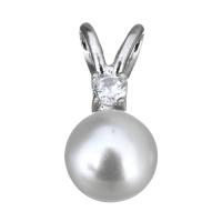 Cultured Pearl Sterling Silver Pendants, 925 Sterling Silver, with Freshwater Pearl, micro pave cubic zirconia Approx 