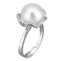 Cultured Freshwater Pearl Finger Ring, 925 Sterling Silver, with Freshwater Pearl, micro pave cubic zirconia & for woman US Ring 