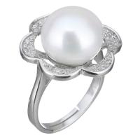 Cultured Freshwater Pearl Finger Ring, 925 Sterling Silver, with Freshwater Pearl, micro pave cubic zirconia & for woman US Ring .5 