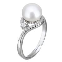 Cultured Freshwater Pearl Finger Ring, 925 Sterling Silver, with Freshwater Pearl, micro pave cubic zirconia & for woman, 9mm, US Ring 