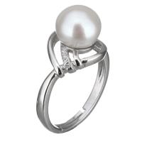 Cultured Freshwater Pearl Finger Ring, 925 Sterling Silver, with Freshwater Pearl, micro pave cubic zirconia & for woman US Ring 