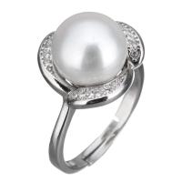 Cultured Freshwater Pearl Finger Ring, 925 Sterling Silver, with Freshwater Pearl, Flower, micro pave cubic zirconia & for woman US Ring 