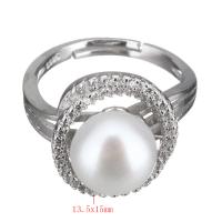 Cultured Freshwater Pearl Finger Ring, 925 Sterling Silver, with Freshwater Pearl, micro pave cubic zirconia & for woman US Ring 