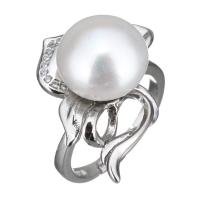 Cultured Freshwater Pearl Finger Ring, 925 Sterling Silver, with Freshwater Pearl, micro pave cubic zirconia & for woman US Ring 