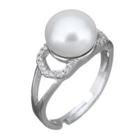 Cultured Freshwater Pearl Finger Ring, 925 Sterling Silver, with Freshwater Pearl, micro pave cubic zirconia & for woman, 9mm, US Ring .5 