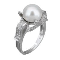 Cultured Freshwater Pearl Finger Ring, 925 Sterling Silver, with Freshwater Pearl, micro pave cubic zirconia & for woman US Ring .5 