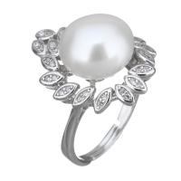 Cultured Freshwater Pearl Finger Ring, 925 Sterling Silver, with Freshwater Pearl, Flower, micro pave cubic zirconia & for woman US Ring .5 