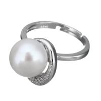 Cultured Freshwater Pearl Finger Ring, 925 Sterling Silver, with Freshwater Pearl, micro pave cubic zirconia & for woman US Ring .5 