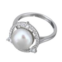 Cultured Freshwater Pearl Finger Ring, 925 Sterling Silver, with Freshwater Pearl, for woman & with cubic zirconia US Ring 