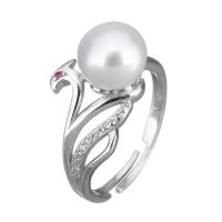 Cultured Freshwater Pearl Finger Ring, 925 Sterling Silver, with Freshwater Pearl, micro pave cubic zirconia & for woman, 12mm, US Ring 