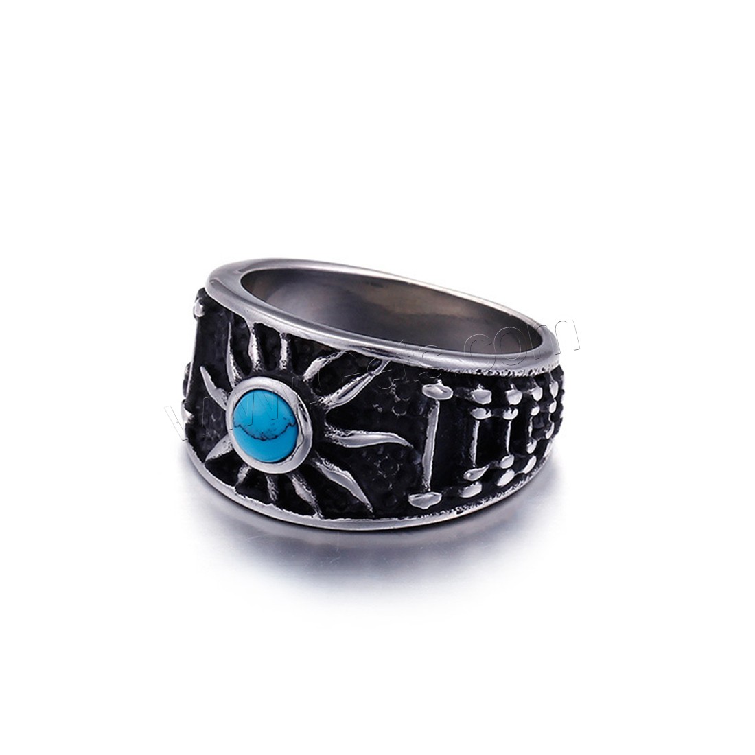 Bandes de mariage et bijoux de titane pour hommes, Acier titane, avec turquoise, normes différentes pour le choix & noircir, 5mm, Vendu par PC