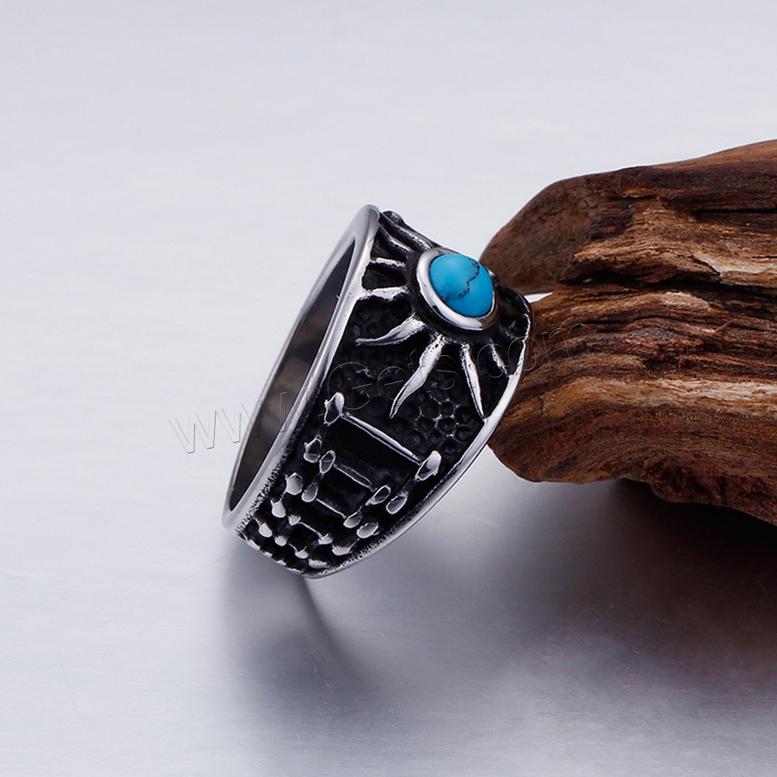 Bandes de mariage et bijoux de titane pour hommes, Acier titane, avec turquoise, normes différentes pour le choix & noircir, 5mm, Vendu par PC