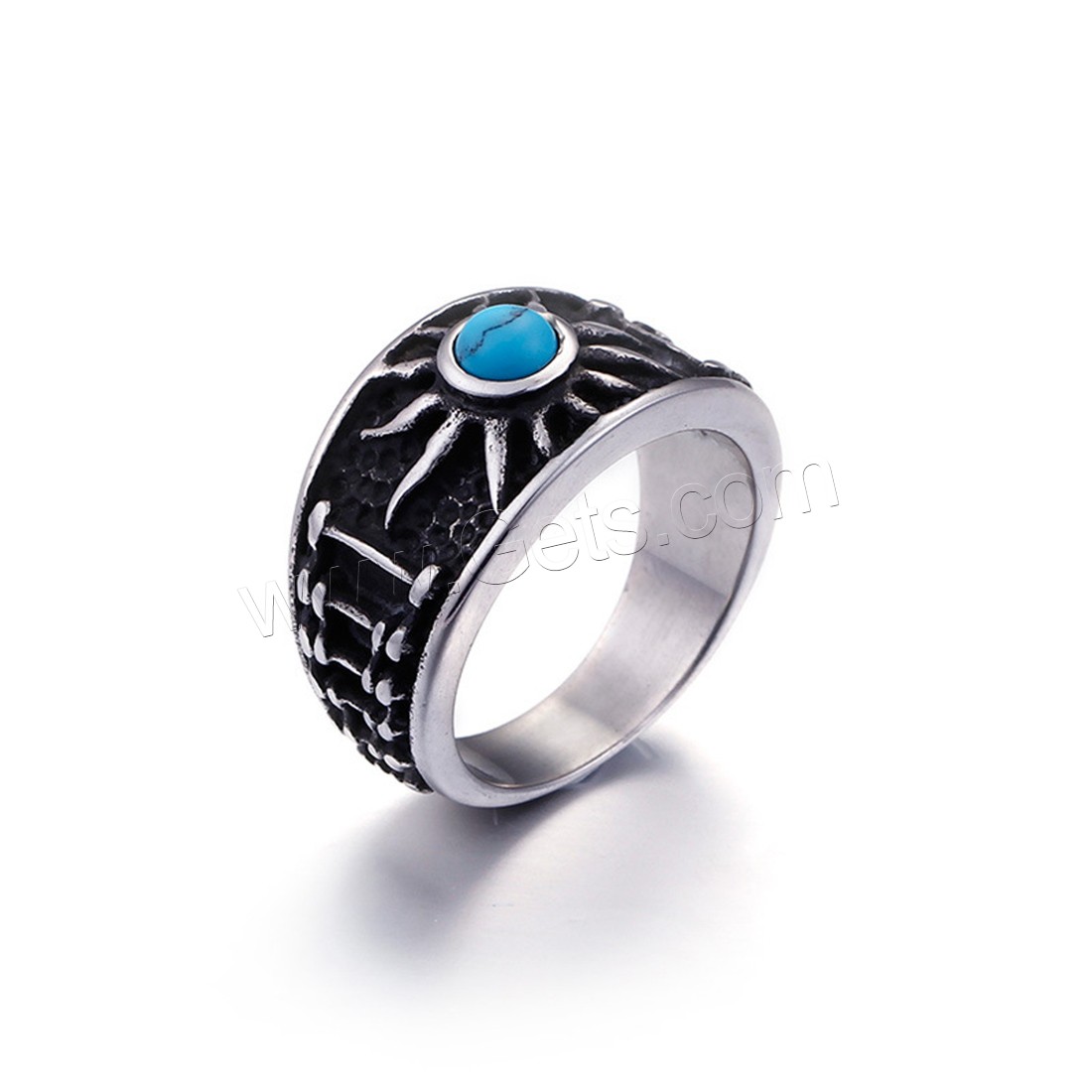 Bandes de mariage et bijoux de titane pour hommes, Acier titane, avec turquoise, normes différentes pour le choix & noircir, 5mm, Vendu par PC