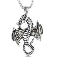 Collier en acier inoxydable Pull, Acier titane, dragon, poli, chaîne de boîte & pour homme & noircir Environ 24 pouce, Vendu par brin