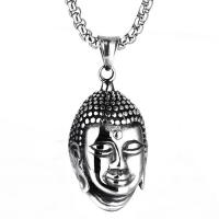 Collier en acier inoxydable Pull, Acier titane, bouddha, poli, chaîne de boîte & pour homme & noircir Environ 24 pouce, Vendu par brin