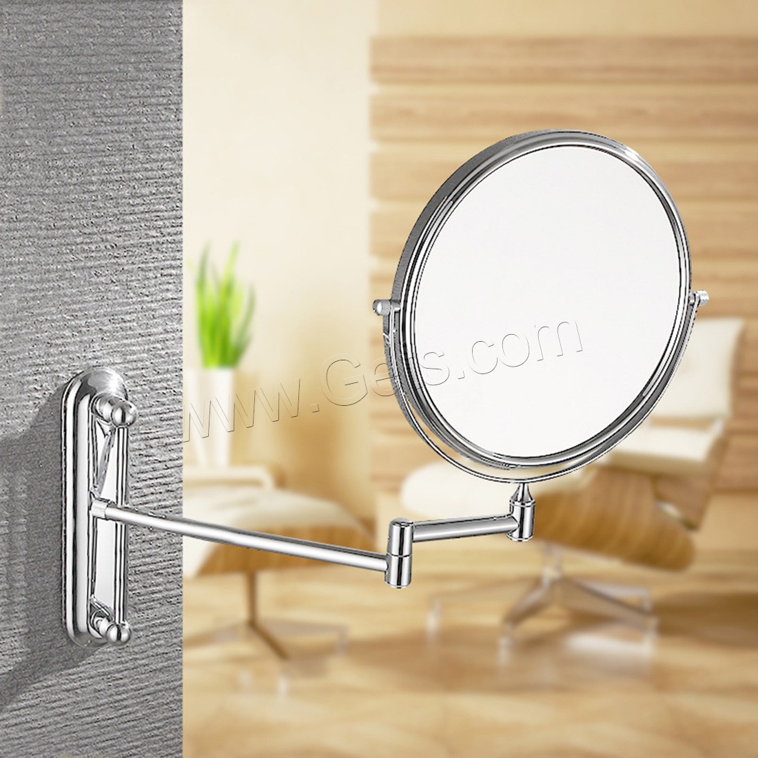 Brass Cosmetic Mirror, with Glass, platinum plated, rotatable & retractable & different size for choice & double-sided, Sold By PC