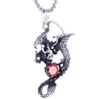 Collier en acier inoxydable Pull, Acier titane, avec Rubis, dragon, poli, chaîne de boîte & pour homme & noircir Environ 24 pouce, Vendu par brin