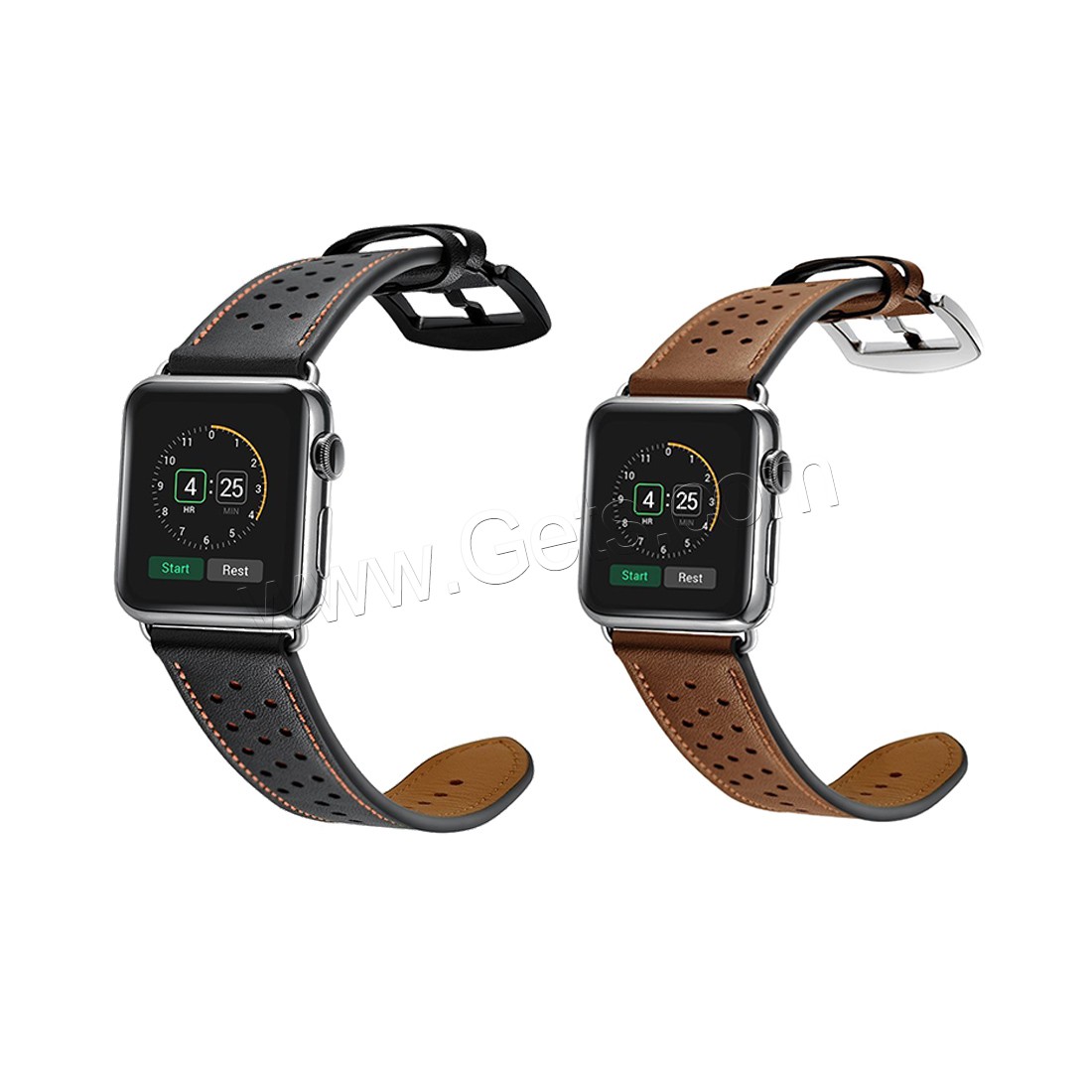 Bande de montre en acier inoxydable, Cuir, avec acier inoxydable, pour montre apple & unisexe & normes différentes pour le choix, plus de couleurs à choisir, Longueur:Environ 9 pouce, Vendu par PC