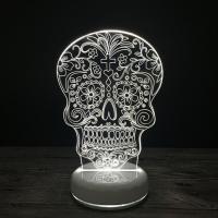 Venta al por mayor Luz llevada al lado de la lámpara 3D, Acrílico, con plástico ABS, Calavera, con interfaz USB & con luz LED & cambiar de color automaticamente & diferentes estilos para la opción, 210x170x40mm, Vendido por UD