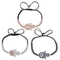 Laiton de bracelets de Woven Ball, avec corde en nylon & coquille, Main de Fatma, Placage, réglable & pavé de micro zircon & pour femme, plus de couleurs à choisir 4mm Environ 6-10 pouce, Vendu par brin