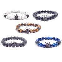 Zinc Alloy Bracelet, with Howlite & Abrazine Stone & Lapis Lazuli & Lava & Tiger Eye & Unisex, 8mm Approx 8 Inch 