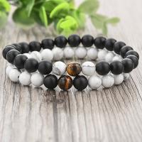 Zinc Alloy Bracelet, with Howlite & Abrazine Stone & Tiger Eye, plated & Unisex, 8mm Approx 7.5 Inch 