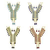Ювелирные наборы из кристаллов, цинковый сплав, серьги & ожерелье, с Кристаллы, с 1.9lnch наполнитель цепи, плакирован золотом, Овальный цепь & Женский & граненый & со стразами, Много цветов для выбора, 40mm, 140mm, длина:Приблизительно 19.7 дюймовый, продается указан