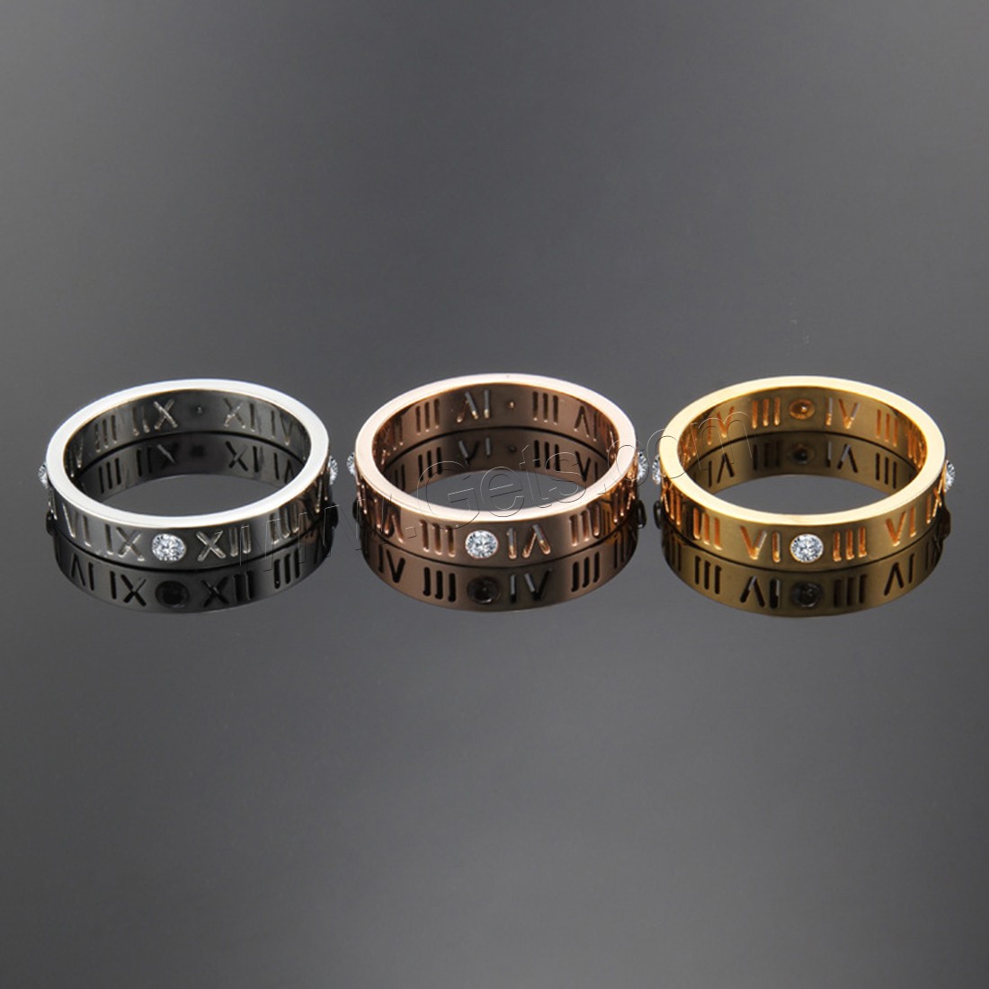 Titan Stahl Fingerring, Titanstahl, plattiert, poliert & mit 4 Stk. Strass & verschiedene Größen vorhanden & für Frau & hohl, keine, 3.8mm, verkauft von PC