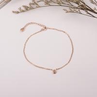 Partículas de acero pulsera tobillera, con 2Inch extender cadena, chapado en color rosa dorada, cadena oval & para mujer & con circonia cúbica, 6mm, longitud:aproximado 8 Inch, Vendido por Sarta