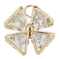 Pendentifs en laiton zircon cubique (CZ), fleur, Placage de couleur d'or, avec zircone cubique Environ 3.4mm, Vendu par PC