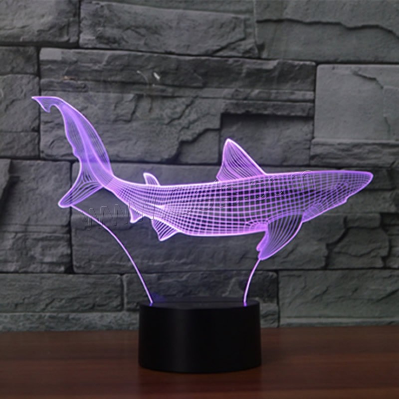 LED Colorful Night Lamp, ABS Plastic, with Acrylic, Shark, with USB interface & change color automaticly & different styles for choice & different designs for choice, Sold By Set