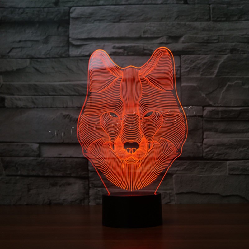 LED Colorful Night Lamp, ABS Plastic, with Acrylic, Wolf, with USB interface & change color automaticly & different styles for choice & different designs for choice, Sold By Set