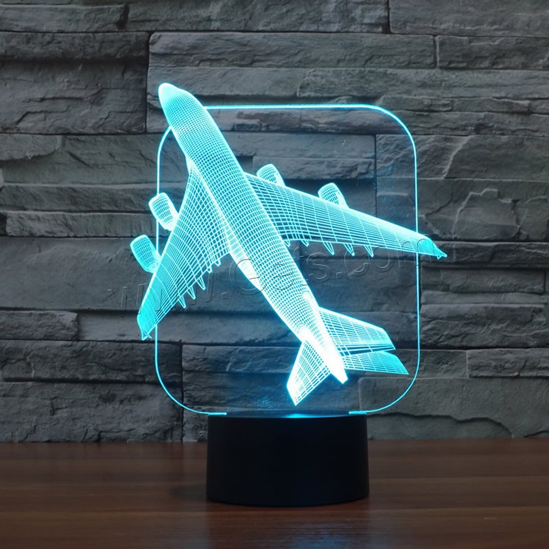 LED Colorful Night Lamp, ABS Plastic, with Acrylic, Airplane, with USB interface & change color automaticly & different styles for choice & different designs for choice, Sold By Set