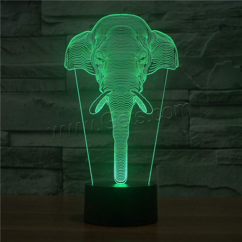 LED Colorful Night Lamp, ABS Plastic, with Acrylic, Elephant, with USB interface & change color automaticly & different styles for choice & different designs for choice, Sold By Set