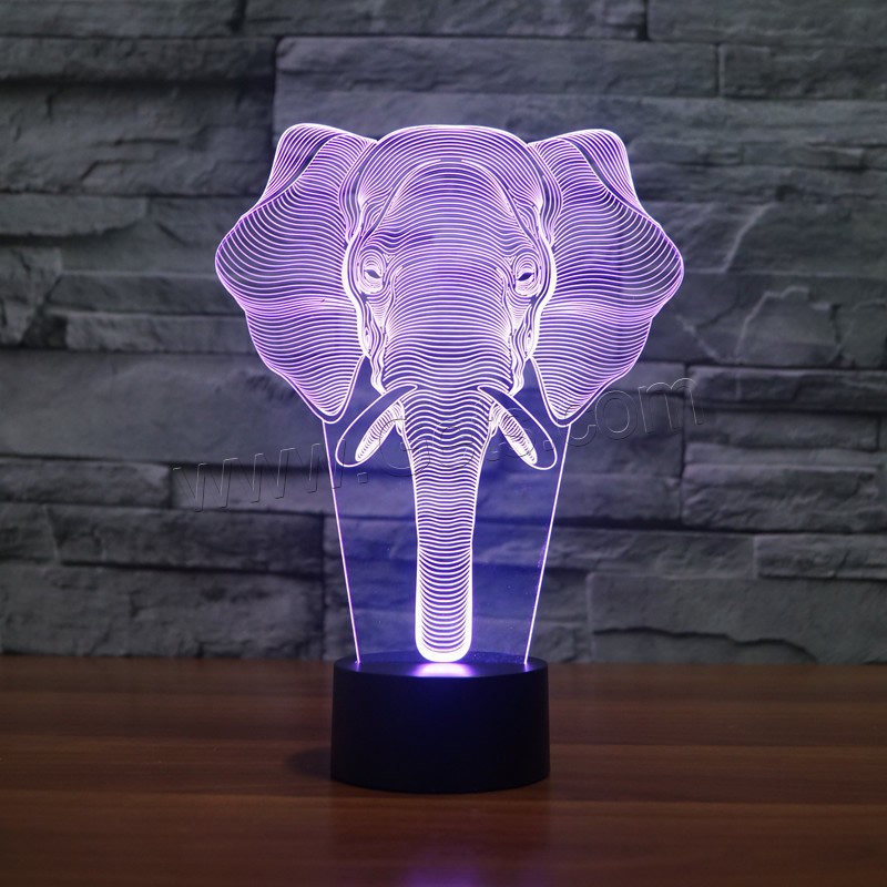 LED Colorful Night Lamp, ABS Plastic, with Acrylic, Elephant, with USB interface & change color automaticly & different styles for choice & different designs for choice, Sold By Set