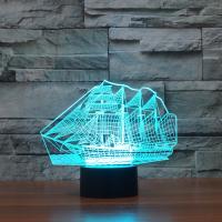 LED Colorful Night Lamp, ABS Plastic, with Acrylic, Sail Boat, with USB interface & change color automaticly 