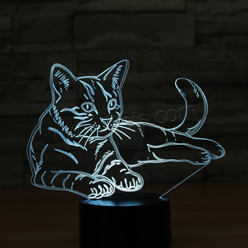 LED Colorful Night Lamp, ABS Plastic, with Acrylic, Cat, with USB interface & change color automaticly & different styles for choice & different designs for choice, Sold By Set