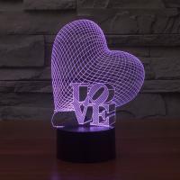 LED Colorful Night Lamp, ABS Plastic, with Acrylic, Heart, with USB interface & change color automaticly 