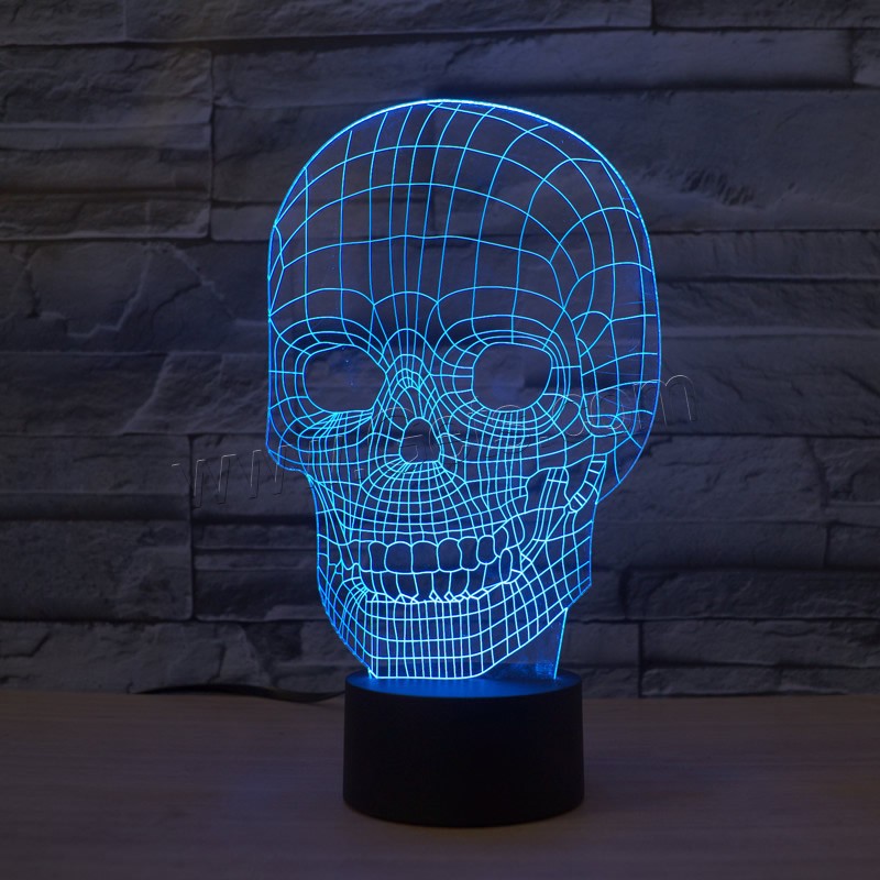 LED Colorful Night Lamp, ABS Plastic, with Acrylic, Skull, with USB interface & change color automaticly & different styles for choice & different designs for choice, Sold By Set