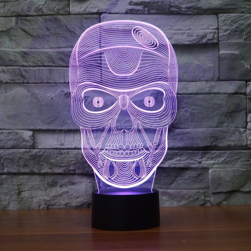 LED Colorful Night Lamp, ABS Plastic, with Acrylic, Skull, with USB interface & change color automaticly & different styles for choice & different designs for choice, Sold By Set