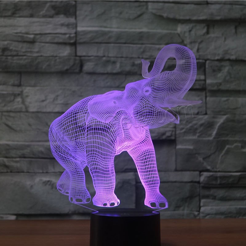 LED Colorful Night Lamp, ABS Plastic, with Acrylic, Elephant, with USB interface & change color automaticly & different styles for choice & different designs for choice, Sold By Set