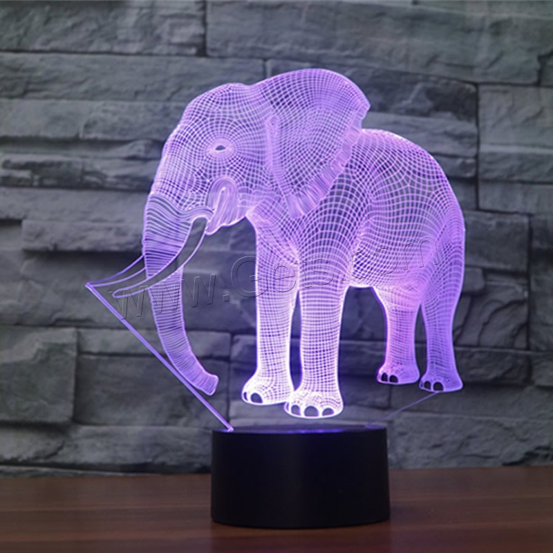 LED Colorful Night Lamp, ABS Plastic, with Acrylic, Elephant, with USB interface & change color automaticly & different styles for choice & different designs for choice, Sold By Set