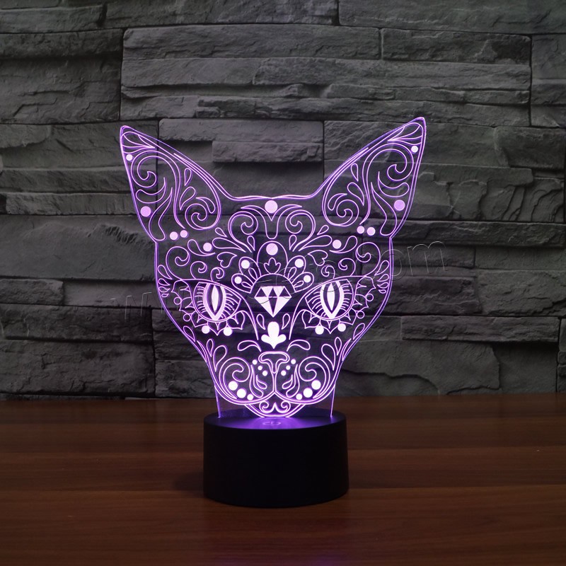 LED Colorful Night Lamp, ABS Plastic, with Acrylic, Cat, with USB interface & change color automaticly & different styles for choice & different designs for choice, Sold By Set