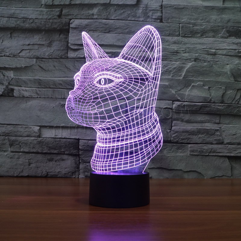 LED Colorful Night Lamp, ABS Plastic, with Acrylic, Cat, with USB interface & change color automaticly & different styles for choice & different designs for choice, Sold By Set