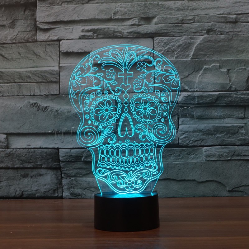 LED Colorful Night Lamp, ABS Plastic, with Acrylic, Skull, with USB interface & change color automaticly & different styles for choice & different designs for choice, Sold By Set